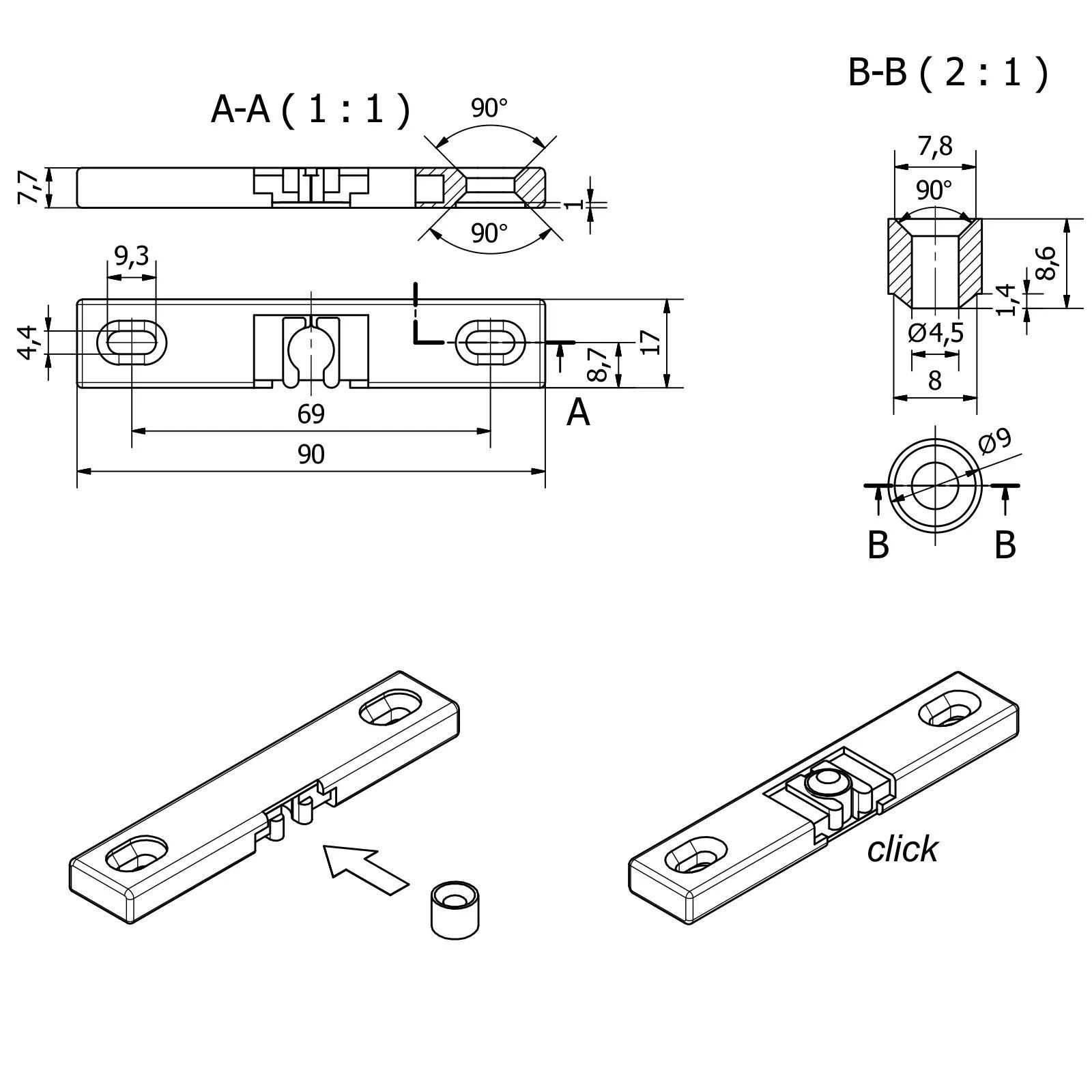 Türbeschlag / Fensterschnäpper „Universalschnäpper V1“ – für Balkon- & Terrassentüren